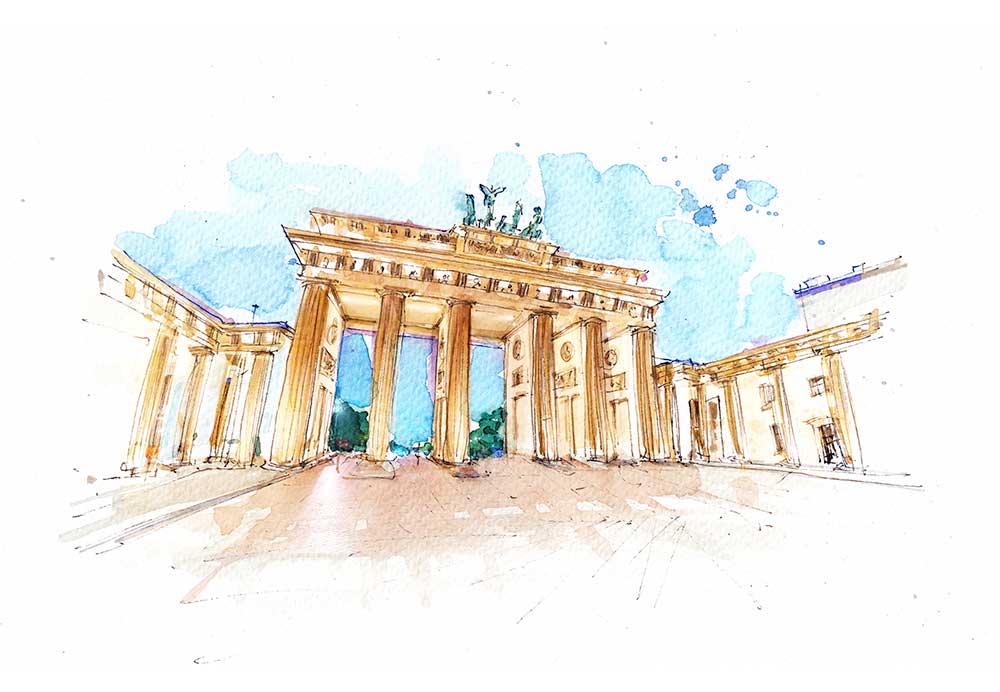 Acuarela de la Puerta de Brandemburgo, Berlín